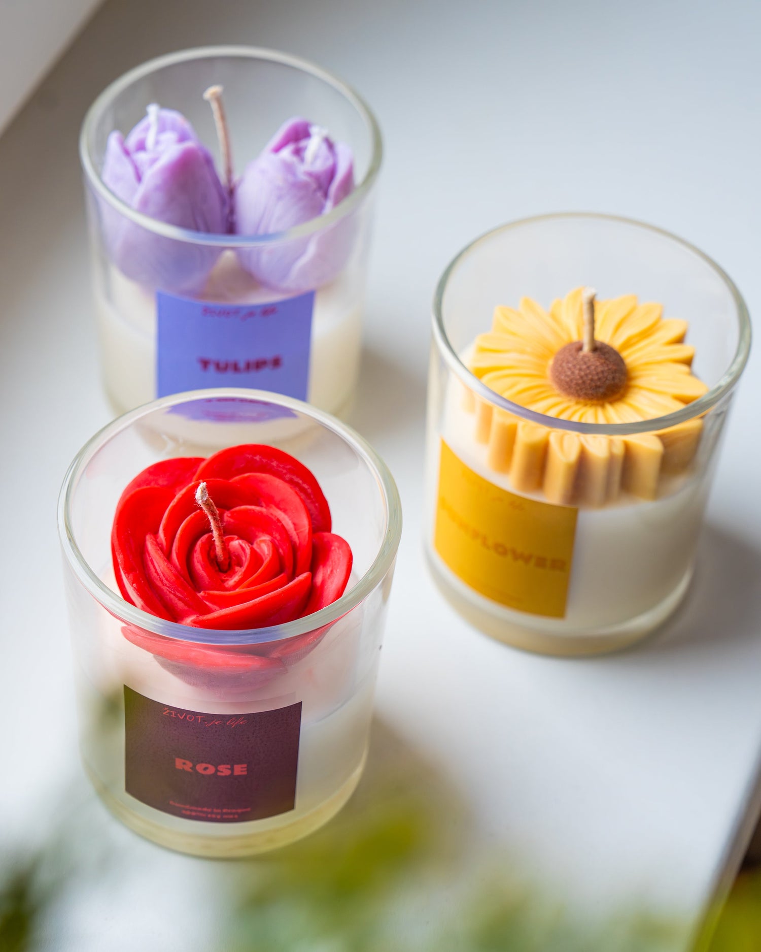 Svíčky Flowers Collection: Rose / Sunflower / Tulips